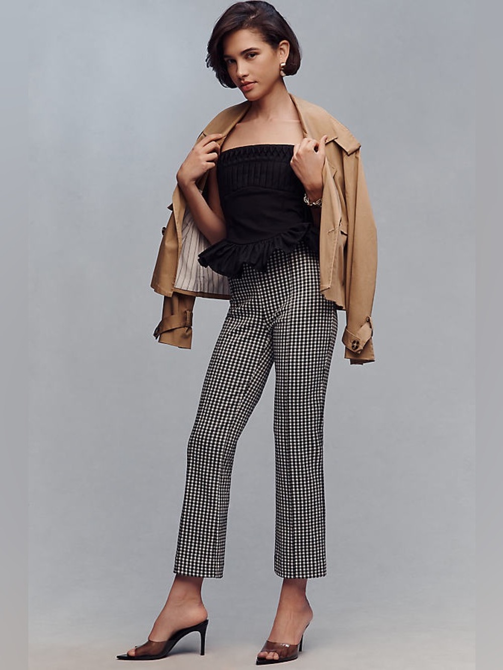 NWT new medium Anthropologie Maeve poppy kick flare gingham pants black white